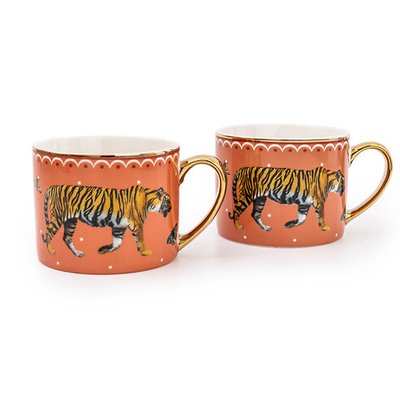 Set of 2 Tiger Gold Handle Mugs SO'HOME