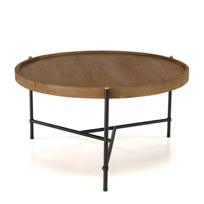 Table basse ronde plateau teck recyclé avec rebord 76,5 cm SWING PIER IMPORT