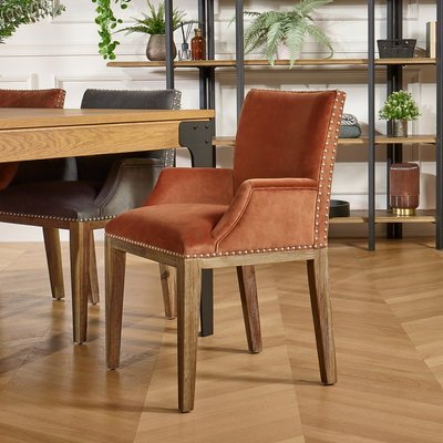 Fauteuil de table en acacia et velours clouté KENZA ROBIN DES BOIS