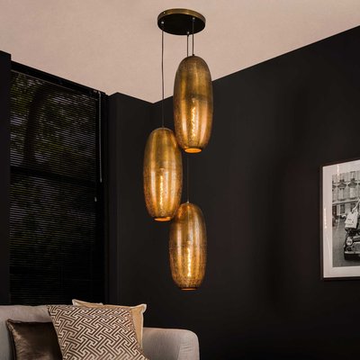 Suspension vintage 3 lampes cuivrées forme ellipse RALF PIER IMPORT