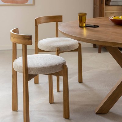 Chaise en bois de orme et tissu bouclette gris (lot de 2) ALINE MADE IN MEUBLES 