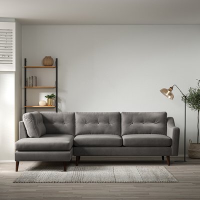 Rosa Curve Buttoned Velvet Chaise - Left facing with Dark Wood Legs SO'HOME