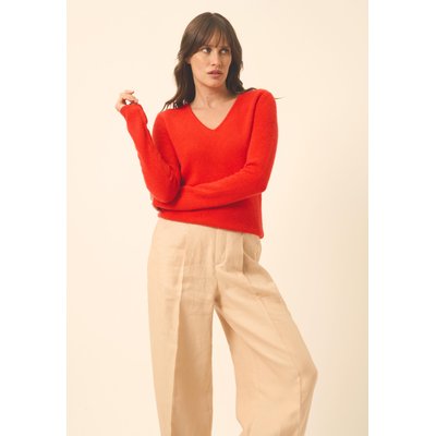 ABBY pull col v tomate en cachemire JUST CASHMERE