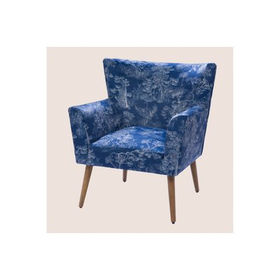 Fauteuil à accoudoirs en tissu peau de pêche bleu à motifs - HERON AMADEUS