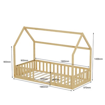 Lit cabane avec barrière NID ENCHANTE (matelas non inclus) MINEA