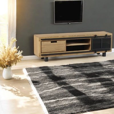 Meuble TV pin brossé porte coulissante 1 tiroir IASI PIER IMPORT