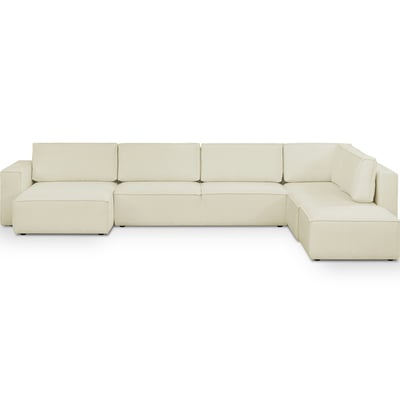 Canapé d'angle droit convertible 8+1 places en tissu bouclé - HARPER MOD HOMIFAB