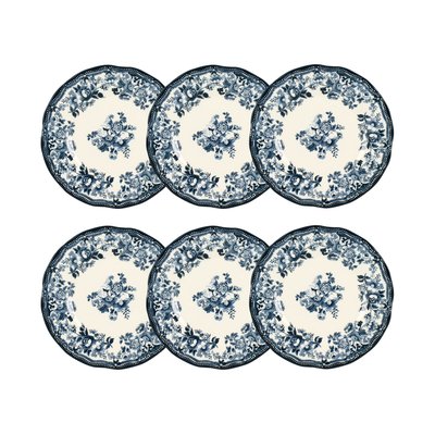 Lot de 6 assiettes à dessert fleuries en grès 20cm, FAUSTINE NOVASTYL