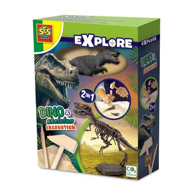 Brinquedo "Escavação 2 em 1 - Dinossauros e esqueletos T-Rex", SES SES
