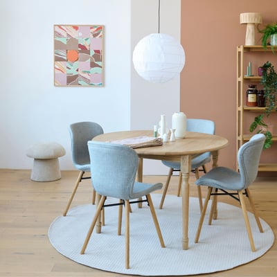 Table ronde extensible pieds tournés D115 + 4 chaises tissu - VICTORIA HELLIN, DEPUIS 1862
