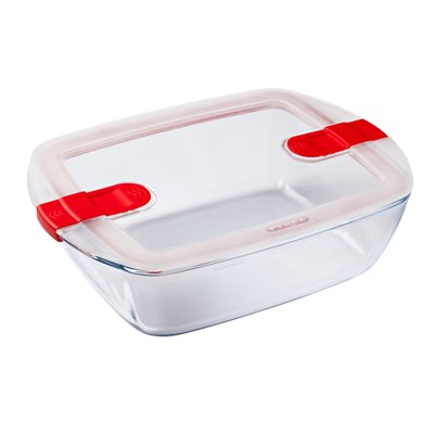 Boîte de conservation rectangulaire en verre 2,5 L,  avec couvercle à valves vapeur - spécial micro-ondes - Cook & Heat PYREX