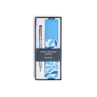 Stylo Tactile avec Etui Office Chic - Fleurs Bleu DRAEGER PARIS