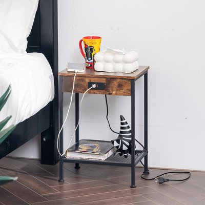 Table de chevet en métal et imitation bois, OAKHAMNIGHT MEUBLES COSY