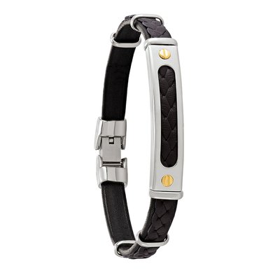 DAMIAN - Black leather bracelet, steel, gold screw JOURDAN BIJOUX