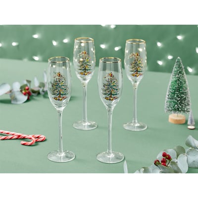 Set of 4 Christmas Tree Champagne Flute Glasses SPODE