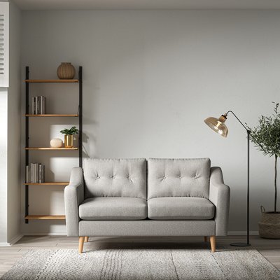 Rosa Curve Buttoned Soft Woven 2 Seater Sofa with Light Wood Legs SO'HOME