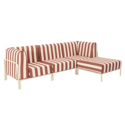 Salon de jardin modulable rayé 4 places avec 1 chauffeuse, 2 fauteuils d'angle et un pouf, PATIO OVIALA