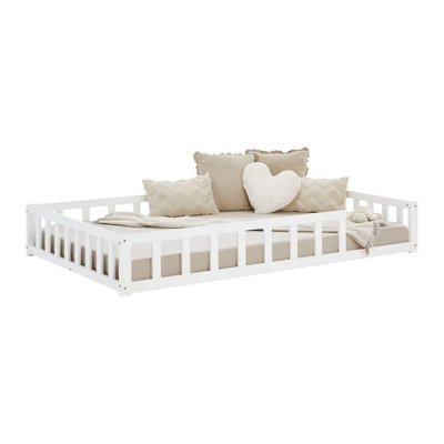 Lit Montessori 120x200 cm en bois blanc avec matelas et barrières HOMESTYLE4U