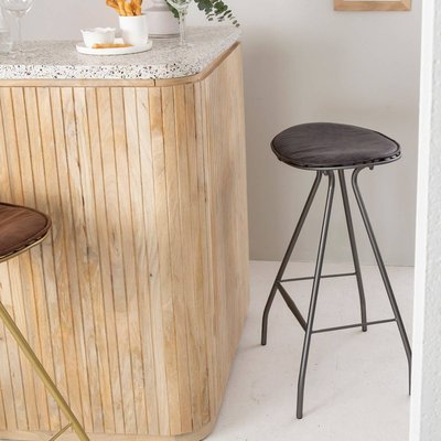 Tabouret de bar en cuir gris et métal  LYA MADE IN MEUBLES 