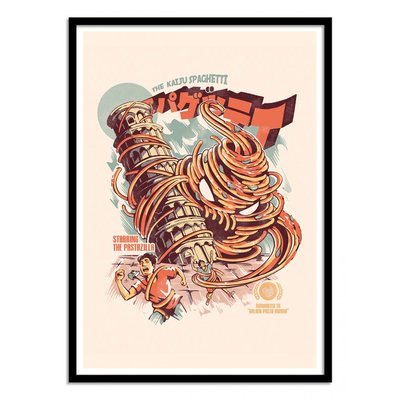 Affiche d’art et cadre noir 50 x 70 cm - The Kaiju Spaghetti - Ilustrata WALL EDITIONS