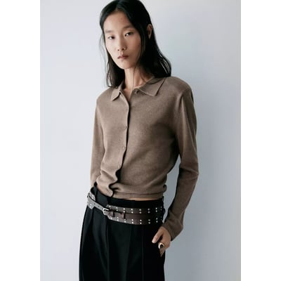 Cardigan maille fine col polo MANGO