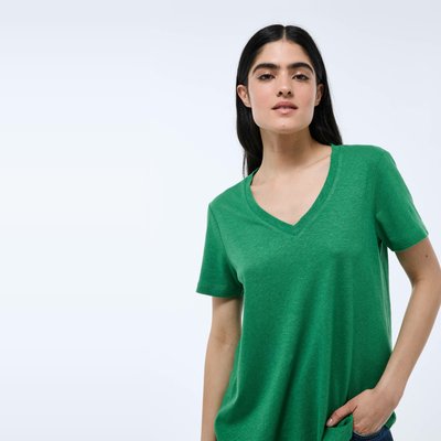 T-shirt manches courtes uni contenant du lin MONOPRIX