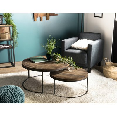 Table basse gigogne ronde en teck recyclé style contemporain industriel SWING (2 pièces) PIER IMPORT