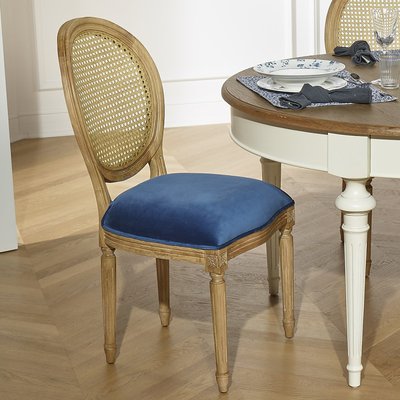 Lot de 2 chaises en hévéa, cannage et velours MEDAILLON ROBIN DES BOIS