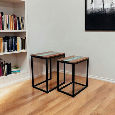 Table basse gigogne époxy lagon et bois d'acacia (lot de 2) BORA PIER IMPORT