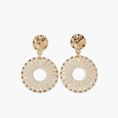 Boucles d'oreilles rondes tissées en raphia ivoire BALABOOSTE