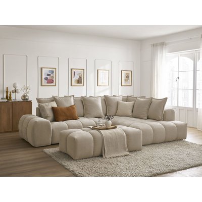 Canapé d'angle convertible 4 places en tissu texturé avec pouf, EVEREST BOBOCHIC