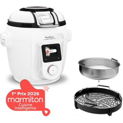 Cookeo Multicuiseur Airfryer Cookeo Infinity sans pale Blanc CE9721F0 16 modes de cuisson, 6,5 L MOULINEX