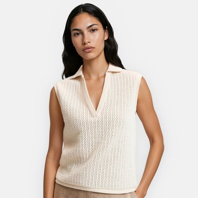 Pull sans manches à col polo en maille ajourée LA REDOUTE COLLECTIONS