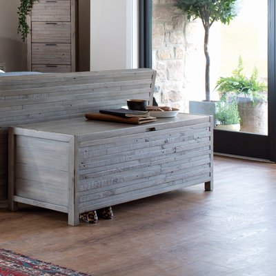 Bout de lit coffre bois recyclé grisé SIENNE PIER IMPORT