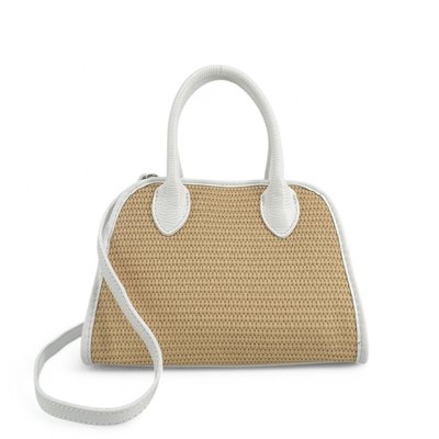 Sac bowling en cuir grainé et raphia VALENTINA OH MY BAG