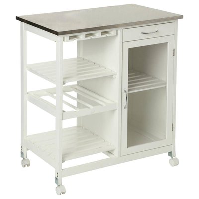 Desserte blanche avec plateau inox ATMOSPHERA