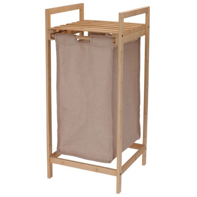 Panier à linge en bambou et tissu beige 33x33x73cm WADIGA