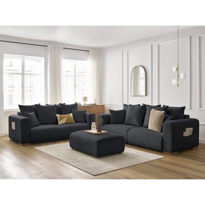 Canapé droit fixe 6 places en velours côtelé avec pouf, SIDONIE BOBOCHIC