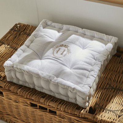 Coussin de sol avec broderies coton uni CHARME FACTORY