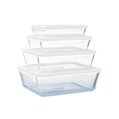 Lot de 4 boîtes de conservation en verre rectangulaires avec couvercle - spécial congélation PYREX