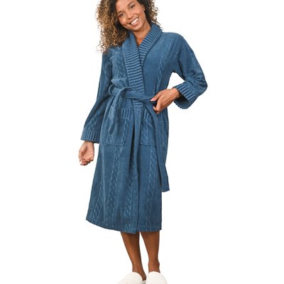 Peignoir col châle jacquard velours 420 g/m WARM WOOL SENSEI MAISON