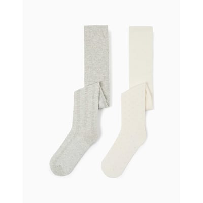 Lot de 2 collants à pois/maille torsadée ZIPPY