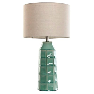Lampe à poser en céramique verte et abat-jour lin beige 38x38x71cm WADIGA