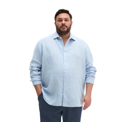Chemise à col requin shaped en chambray de lin fin MARC O'POLO