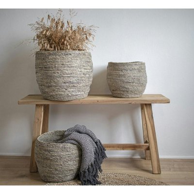 Panier de rangement rond en fibre de maïs, couleur grise (lot de 3) PIER IMPORT