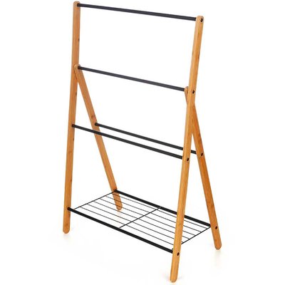 Porte serviette à poser en bambou en métal noir 37x60x90cm WADIGA