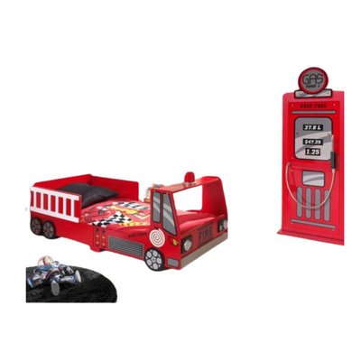 Lit Voiture Grand Turismo en Bleu avec Bibliothèque Formule 1 pour Enfant VIPACK