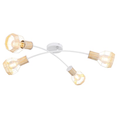 Plafonnier croisé 4 spots en métal et bois avec corde BANA GLOBO LIGHTING