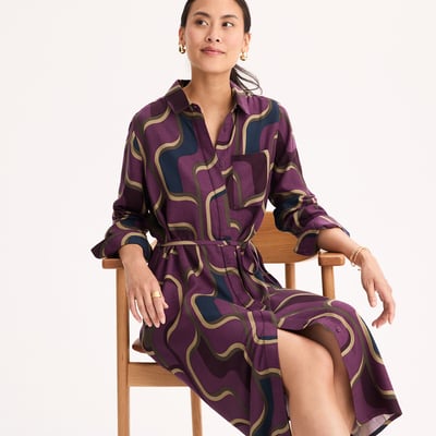 Robe longueur midi manches longues imprimé graphique ANNE WEYBURN