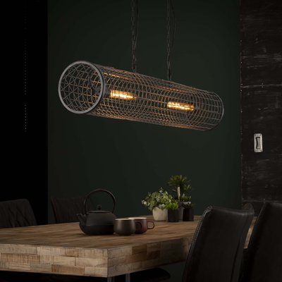 Suspension industrielle cylindre grillagé 2 lampes RALF PIER IMPORT